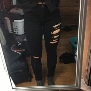 Black distressed jeans